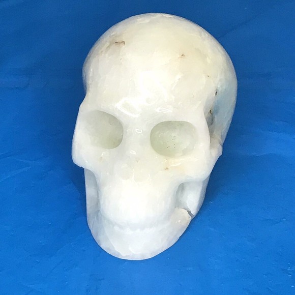 Rare 3 Pound Blue Aragonite Hand Carved 5.0" Crystal Skull, Crystal Healing.